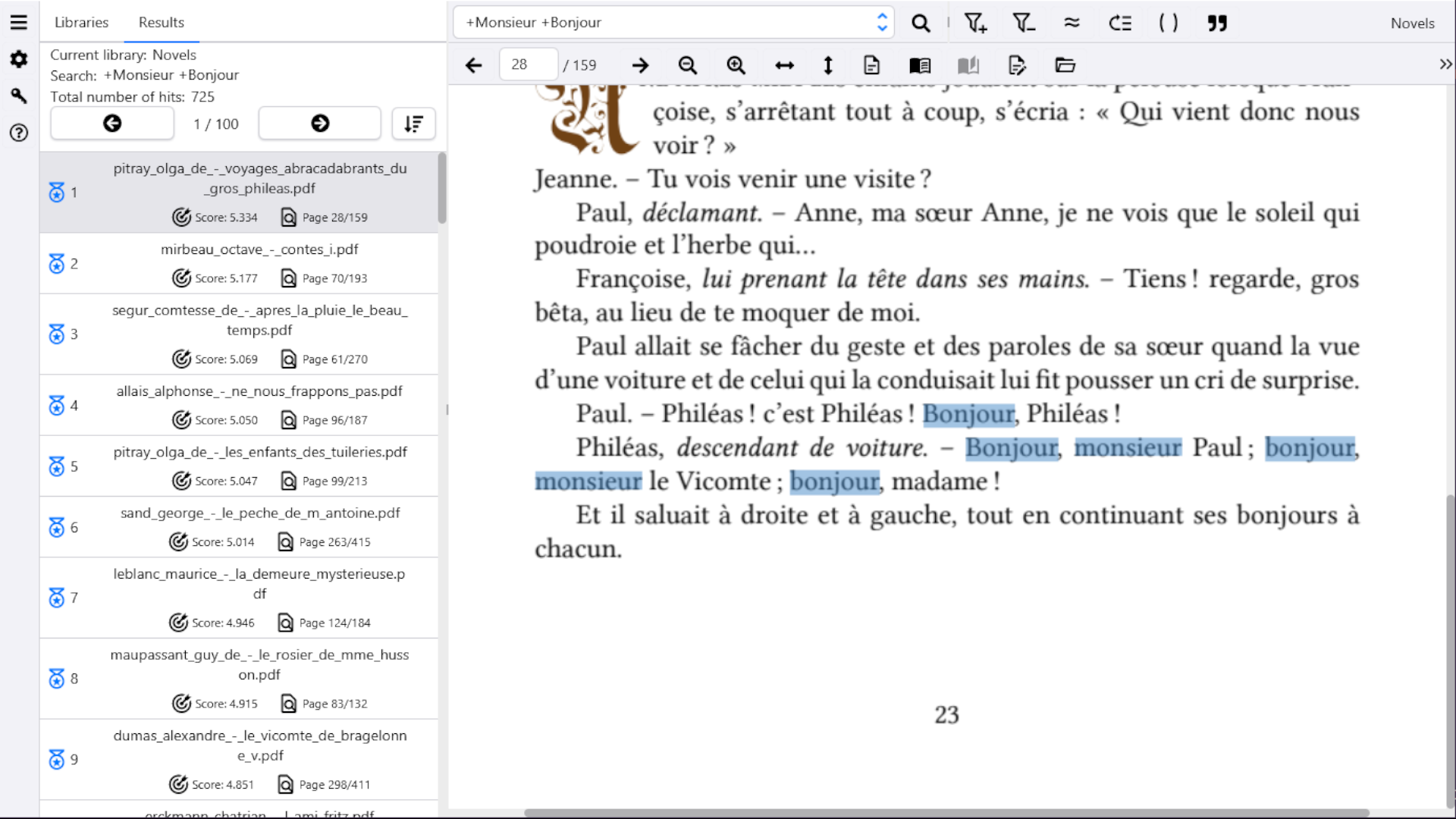 DocGoblin search results in French novels